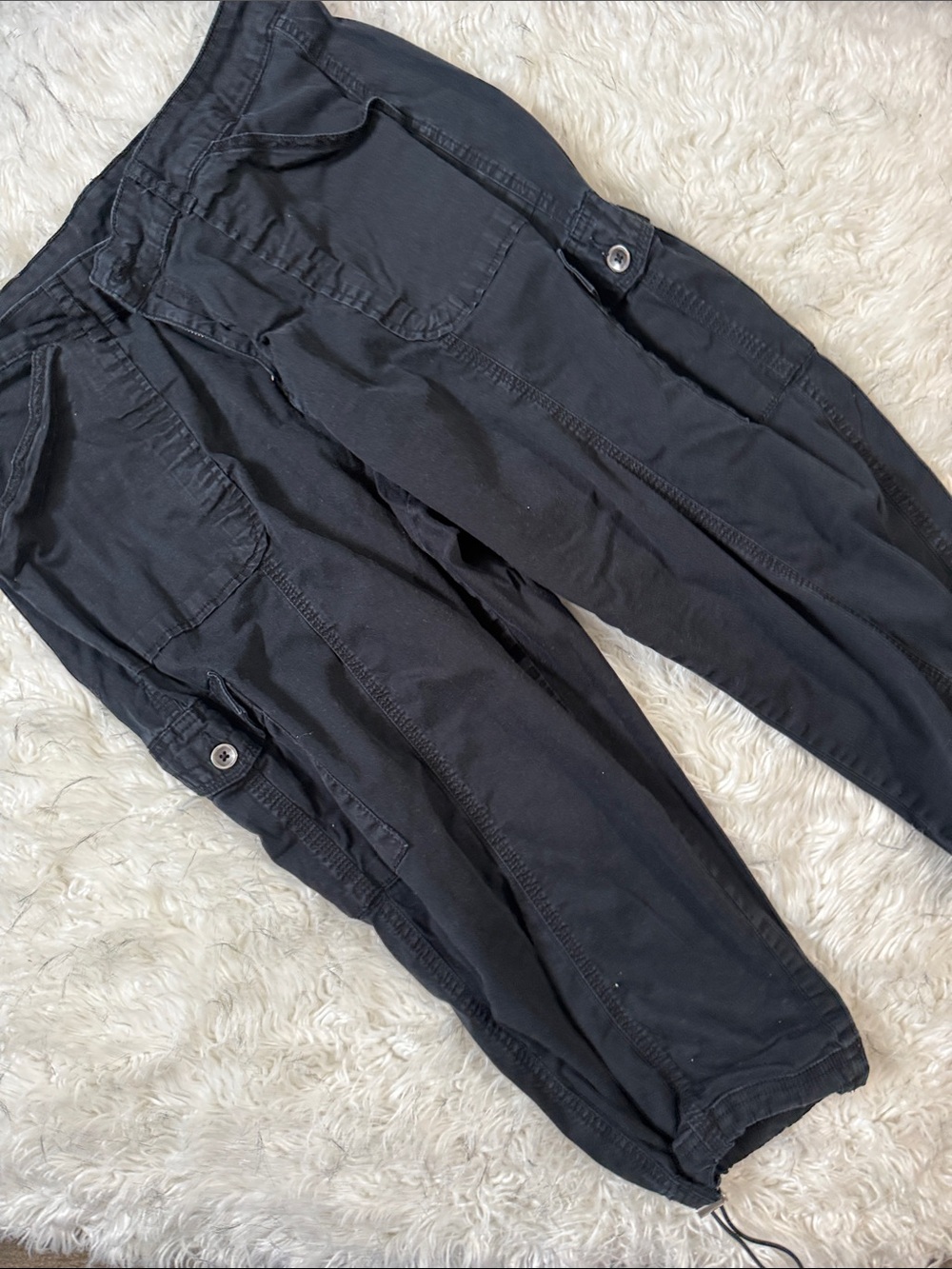 Woman’s Black Cargo Capri’s with Drawstring Hem